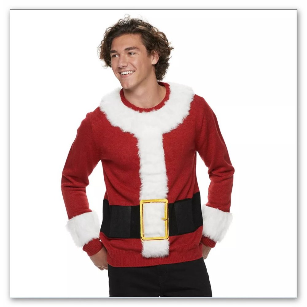 NWT Santa Christmas Sweater holds 6 cans X-Mas Vegan fur accents